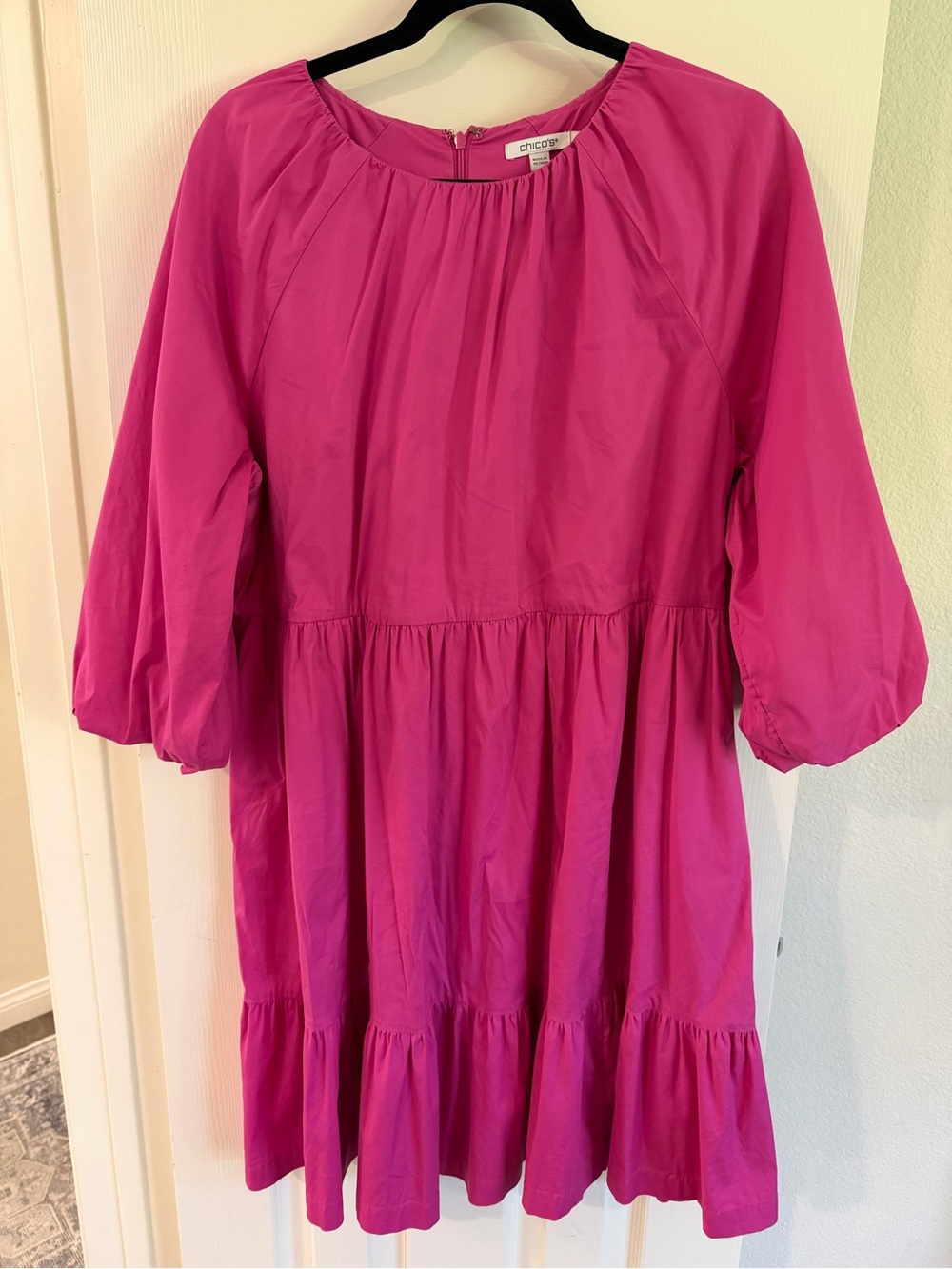 Chico's Pink Puff-Sleeve Tiered Dress (Chico’s size 2, women’s 14W)